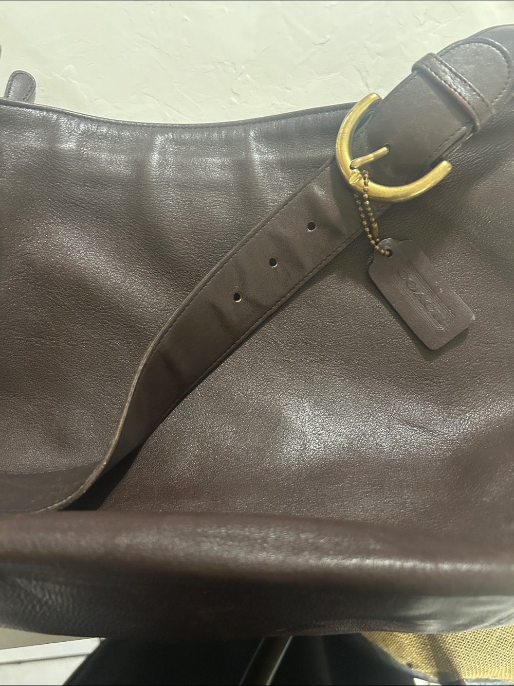 Coach Brown Leather Shoulder Bag with Brass Buckle